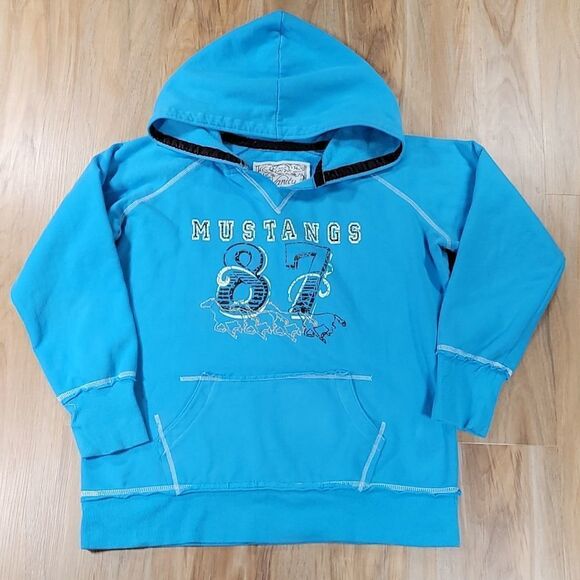 🔺️Vanity Blue Mustangs Vneck Hoodie Sweatshirt XLarge - Picture 1 of 7